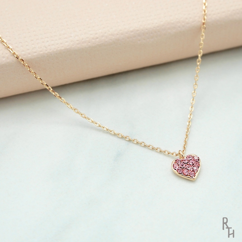 Pink Pavé Heart Necklace | 925 Silver